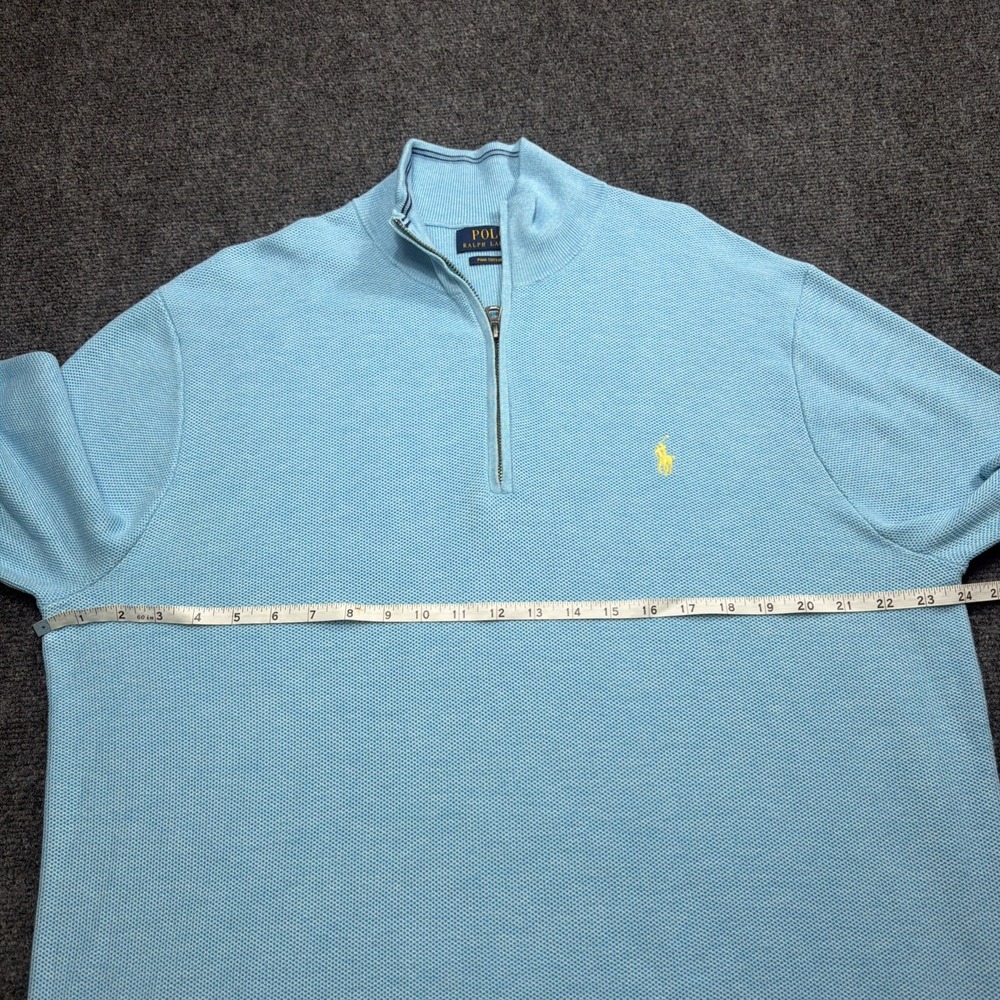 POLO RALPH LAUREN Sweater Mens XL 1/4 Zip Mock Neck Pullover Pima Cotton Blue - Picture 5 of 8